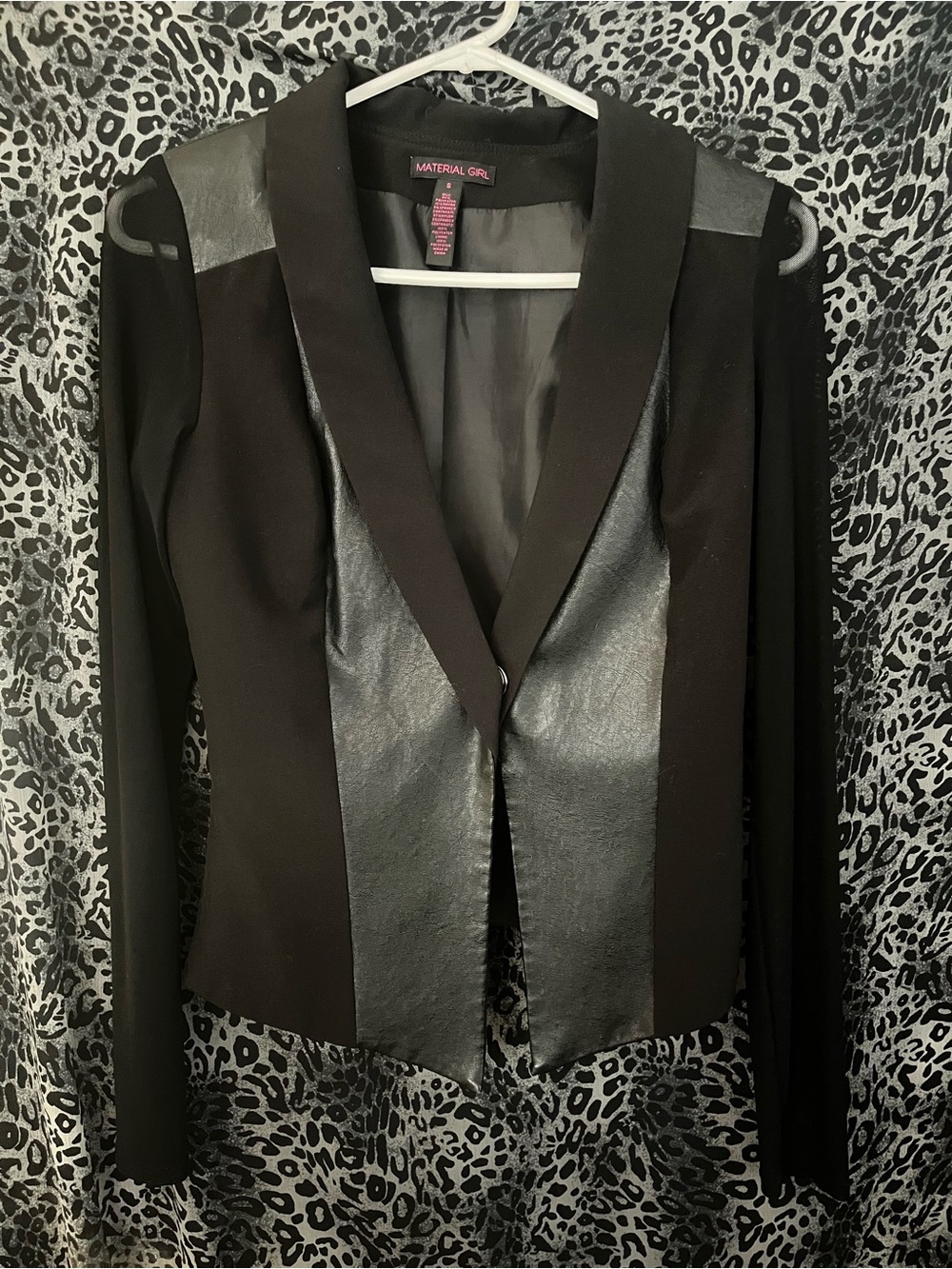 Material Girl Black Faux Leather-Panel Blazer